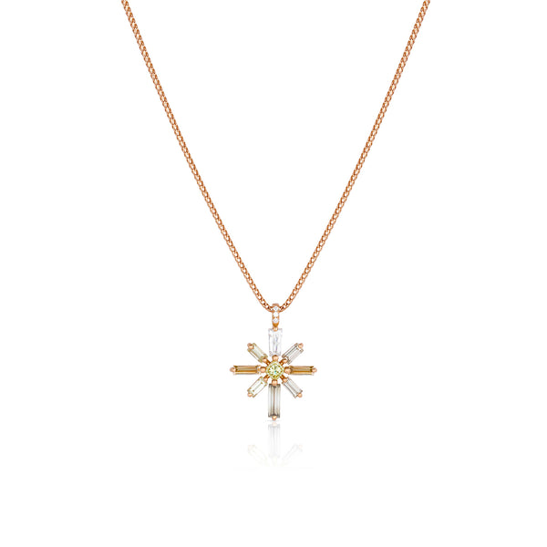 mixed natural fancy diamond baguette starburst pendant necklace<br>on of a kind, set in 18k rose gold <span class='visuallyhidden'>Text, phone 323-404-2959 for shopping assistance.</span>